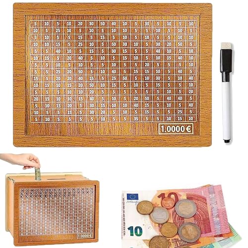 Spardose mit Zähler,Personalisierte Spardose, Vintage Holzspardose, Wiederverwendbare Spardose mit Ziel, kreative Spardose 17x12,5x7 cm, Geschenk für Kinder und ErwachseneSpardose (10000€) von Lonimia