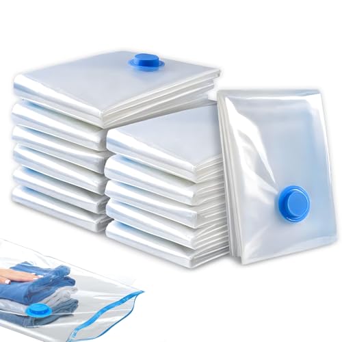 Vakuumbeutel für Kleidung,12er Vakuumbeutel für Kleidung,Vakuumierbeutel Vakuum,Aufbewahrungsbeutel Reise Vakuum Wiederverwendbar Kleiderbeutel für Kleidung Bettdecken Bettwäsche Kissen(60x40cm) von Lonimia