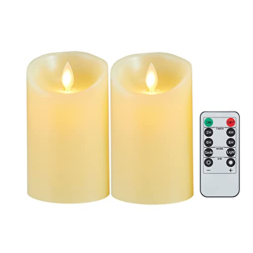 LED Kerzen, Kerzen Luminicious, Halloween Kerzen, Flammenlose Kerzen, LED Kerzen mit Fernbedienung, Echtwachssäule Kerzen Flackern, Batteriebetriebene Outdoor LED Kerzen mit Timer (10cm 2 Stück-Ivory) von Lonkenn