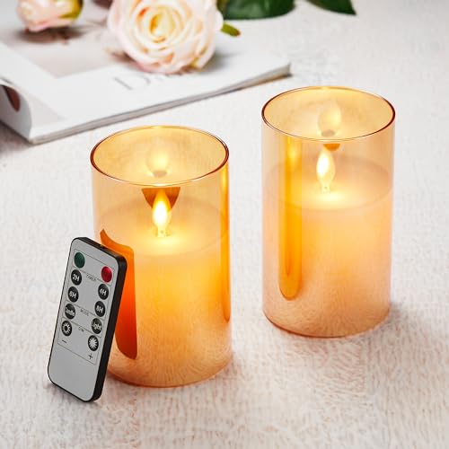 LED Kerzen【2 Stück】, Flammenlose Kerzen Flackern, LED Kerzen Flackernde Flamme mit Glas, LED Kerzen mit Fernbedienung, Echtwachssäule Kerzen, Batteriebetriebene Kerzen mit 24 Stunden Timer(15cm-Braun) LED Kerzen【2 Stück】, Flammenlose Kerzen Flackern, LED Kerzen Flackernde Flamme mit Glas, LED Kerzen mit Fernbedienung, Echtwachssäule Kerzen, Batteriebetriebene Kerzen mit 24 Stunden Timer(15cm-Braun) von Lonkenn