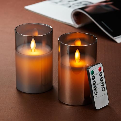 LED Kerzen【2 Stück】, Flammenlose Kerzen Flackern, LED Kerzen Flackernde Flamme mit Glas, LED Kerzen mit Fernbedienung,Echtwachssäule Kerzen, Batteriebetriebene Kerzen mit 24 Stunden Timer(12.5cm-Grau) LED Kerzen【2 Stück】, Flammenlose Kerzen Flackern, LED Kerzen Flackernde Flamme mit Glas, LED Kerzen mit Fernbedienung,Echtwachssäule Kerzen, Batteriebetriebene Kerzen mit 24 Stunden Timer(12.5cm-Grau) von Lonkenn