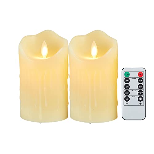 Lonkenn LED Kerzen【2 Stück】, Kerzen mit Wachstropfen, Halloween Kerzen, LED Kerzen mit Fernbedienung, Flammenlose Flackern LED Kerzen, Batteriebetriebene Outdoor LED Kerzen mit Timer (15cm - Ivory) von Lonkenn