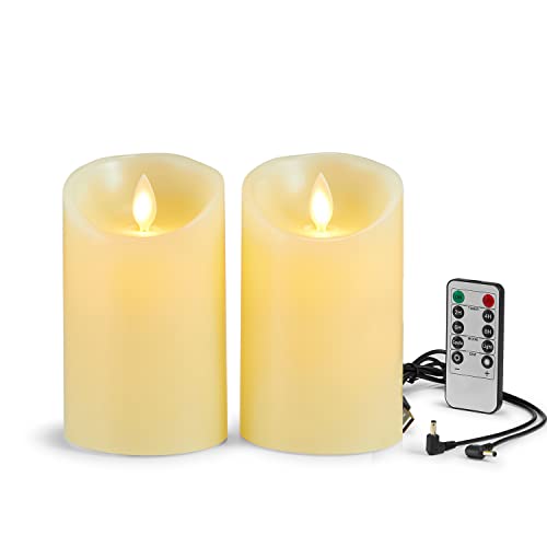LED Kerzen【2 Stück】, Wiederaufladbar LED Kerzen, Halloween Kerzen, Led Kerzen mit Fernbedienung, Flammenlose Flackern Kerzen, Outdoor LED Kerzen mit Timer, USB Ladekabel Inbegriffen (12.5cm - Ivory) von Lonkenn