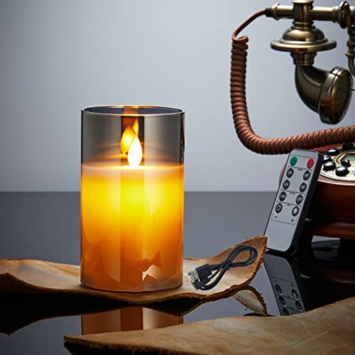 Wiederaufladbare LED Kerzen Mit Glas - USB Ladekabel, Fernbedienung, Timer, Flammenlos Flackernd - Halloween, Outdoor Geeignet - 12.5cm Grau Wiederaufladbare LED Kerzen Mit Glas - USB Ladekabel, Fernbedienung, Timer, Flammenlos Flackernd - Halloween, Outdoor Geeignet - 12.5cm Grau von Lonkenn