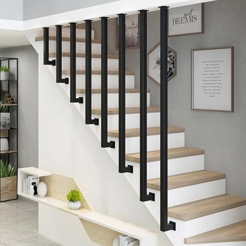 Lonmrrton 30–150 cm Handläufe für Treppen, Schwarzes Metall Schmiedeeisen Verzinktes Rohr L-förmiges Treppengeländer, Treppengeländer aus Vierkantrohr, Rutschfester Sicherheitshaltegriff(90cm) von Lonmrrton