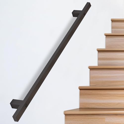 Schwarzes Treppenhandlaufgeländer, Wandmontierter Rutschfester Haltegriff, Industrielles Schmiedeeisengeländer Verzinkte Vierkantrohr Handläufe Baluster für die Inneneinrichtung – Komplettes Set(400cm von Lonmrrton