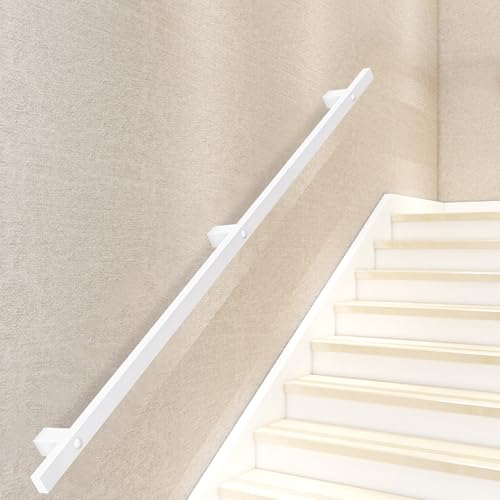 Weißer Treppenhandlauf, wandmontiertes Treppengeländer mit Metallhalterungen und Schrauben, sicheres rutschfestes Treppengeländer für den Innenbereich im Loft-Korridor, modern(100cm) von Lonmrrton