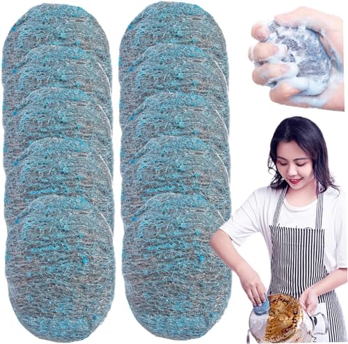 10-Wiederverwendbare Stahlwolle-Scheuerpads und Vorwaschmittel zur Haushaltsreinigung von Küchenutensilien, Töpfen, Pfannen und Öfen von Lonnalee
