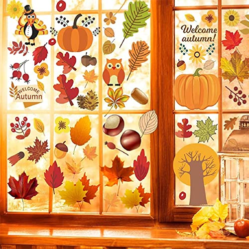 6 Blätter Herbst Fensterbilder, Thanksgiving Dekorationen Fensterdeko, Ahornblatt Fensteraufkleber Ohne Kleber, Thanksgiving Herbstdeko Fenster Aufkleber für Kinderzimmer Cafe Schaufenster von Lonnalee