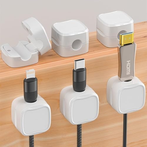 6 Stück Kabelhalter Kabelclips，Magnetische Schreibtisch Kabel Organizer Management, Kabelhalter Selbstklebend für Schreibtisch, Netzkabel, USB C Ladekabel, HDMI Kabel, Audiokabel usw. (Weiß) von Lonnalee