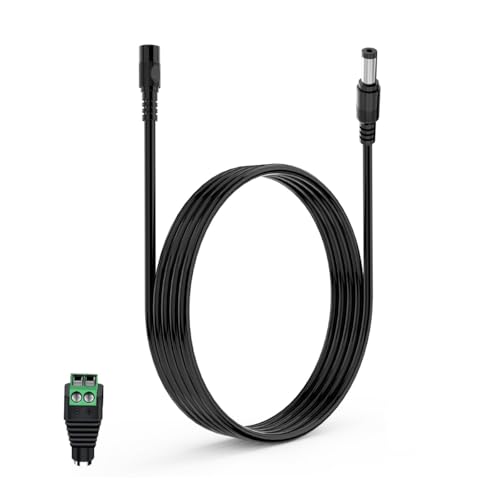 Lonnky 3-Meter-Verlängerungskabel mit DC 2,1 mm x 5,5 mm Stecker auf Buchse, 12V 1A Buchse, für Adapter, LED-Leuchten, CCTV, Autos, Monitore - Schwarz von Lonnky