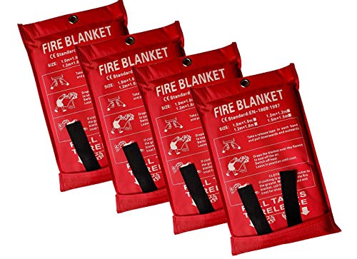 Lonnsaffe Fiberglas-Notfall-Feuerdecke, Überlebensdecke, Sicherheitsabdeckung, ideal für Küche, Kamin, Grill, Auto, Camping, 4er-Pack (1 x 1 m)) von Lonnsaffe