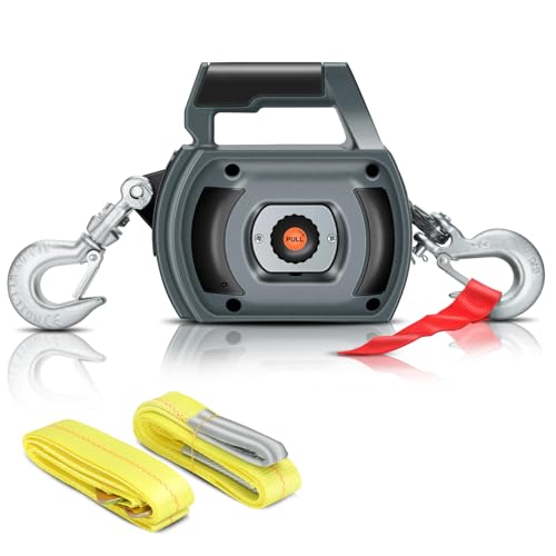 Tragbare Bohrwinde von 680 kg, graue Handbohrwinde mit 12 m langem synthetischem Seil, drehen Sie den Haken um 360 Grad, zum Anheben und Ziehen (Untergurt mit D-Ringen) von Lonsge