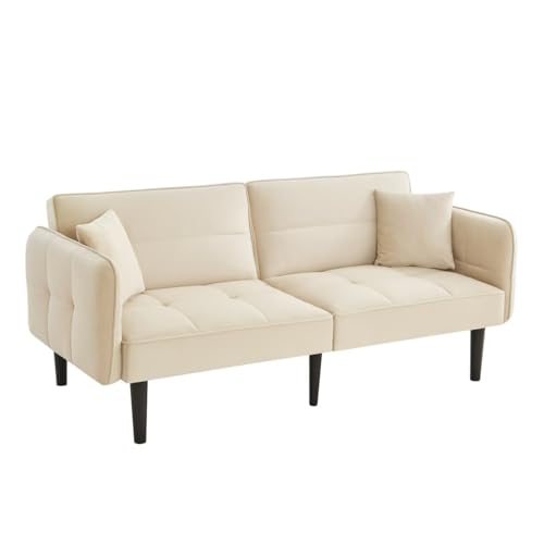 Lontl Schlafsofa 2 Sitzer mit Schlaffunktion – Verstellbares Sofa aus Samt, Schlafcouch klappbar & platzsparend, kleines Sofa für Wohnzimmer & Gästezimmer (Beige) von Lontl