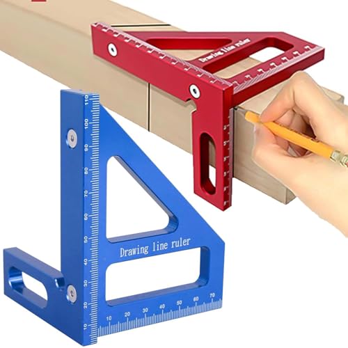 3D-Mehrwinkel-Messlineal, 3D-Mehrwinkel-Schneidwerkzeug for Zimmermannswinkel, 45/90-Grad-Gehrungsdreieck-Lineal Aus Aluminiumlegierung, Hochpräziser Winkelmesser for Die Holzbearbeitung(Blue) von Lonvgrt