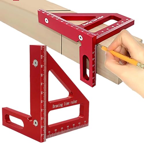 3D-Mehrwinkel-Messlineal, 3D-Mehrwinkel-Schneidwerkzeug for Zimmermannswinkel, 45/90-Grad-Gehrungsdreieck-Lineal Aus Aluminiumlegierung, Hochpräziser Winkelmesser for Die Holzbearbeitung(Red) von Lonvgrt