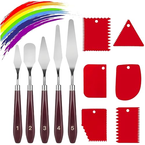 Lonwiner 11 Stück Spachtel Acrylmalerei, Ölfarben Set Malmesser für Acrylfarben Spachtel Werkzeug Spachtelset Öl Farben Palettenmesser, Rot von Lonwiner