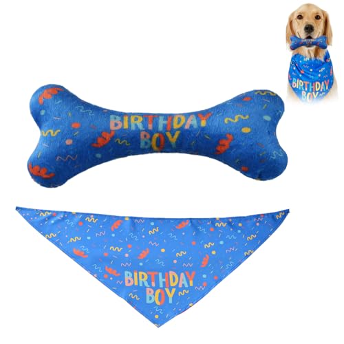 Lonwiner 2 Stück Hund Geburtstag Bandana Set, Hundehalsbänder für Geburtstage Für Alle Größen von Hunden Geeignet Weich und Komfortabel Tierfreundliche Partyartikel (Blau) von Lonwiner