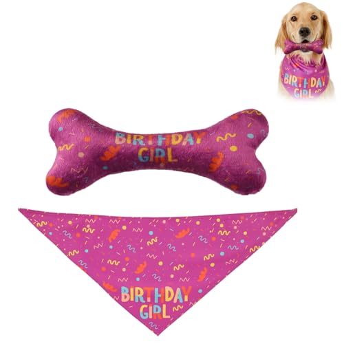 Lonwiner 2 Stück Hund Geburtstag Bandana Set, Hundehalsbänder für Geburtstage Für Alle Größen von Hunden Geeignet Weich und Komfortabel Tierfreundliche Partyartikel (Rosenrot) von Lonwiner