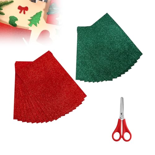 Lonwiner 20 Stück Glitzerpapier zum Basteln, Glitter Bastelpapier für DIY Grußkarten Buntes Papier A4 Moosgummi Glitzer Glitter Cardstock (Rot+Grün) von Lonwiner