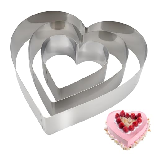 Lonwiner 3 Stück Herzbackform, backen zubehör tortenring springform herz tortenring herzform 3 teiliges Set Herz Tortenring Kuchenform von Lonwiner