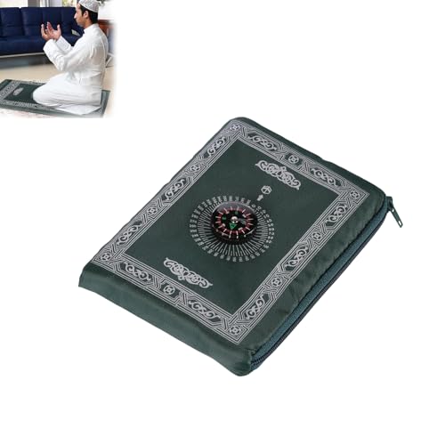 Lonwiner Pray Tragbarer Gebetsteppich Mit Kompass, Gebetsdecke für zu Hause Leichtes Polyester-Gebetsmatte fürs Heim, Tinte Grün Lonwiner Pray Tragbarer Gebetsteppich Mit Kompass, Gebetsdecke für zu Hause Leichtes Polyester-Gebetsmatte fürs Heim, Tinte Grün von Lonwiner