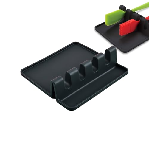 Lonwiner Silikon-Löffelhalter für Herdplatte mit Abtropfpad, Anti-Rutsch Utensilienhalter für Küchenarbeitsplatte Minimalistisches Utensilienhalter, Schwarz von Lonwiner