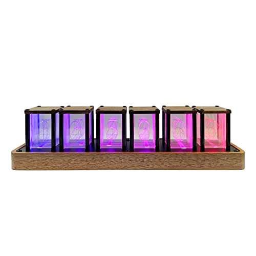 Lonyiabbi Nixie Röhrenuhr, elektronische LED-Leuchtensimulation, Retro, modern, Holz, 5 V, USB-betrieben, Heimdekoration, Geschenk (Keine Montage erforderlich, 6 RGB) von Lonyiabbi