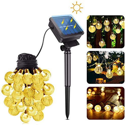 LooHome Solar-Lichterkette für den Außenbereich, 30 LEDs, Kristallkugeln, Außen-Lichterkette, warmweiß, wasserdicht, IP65, 8 Modi, Außendekoration für Garten, Balkon, Terrasse, Party von LooHome