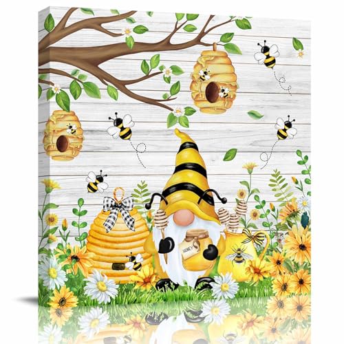 Gerahmte Leinwand für Wohnzimmer, Bienenzwerg, Wanddekoration, Sonnenblumen-Gänseblümchen, Honig, Holzmaserung, ästhetische Gemälde für Schlafzimmer, Büro, Küche, Badezimmer, fertig zum Aufhängen Gerahmte Leinwand für Wohnzimmer, Bienenzwerg, Wanddekoration, Sonnenblumen-Gänseblümchen, Honig, Holzmaserung, ästhetische Gemälde für Schlafzimmer, Büro, Küche, Badezimmer, fertig zum Aufhängen von LooPoP
