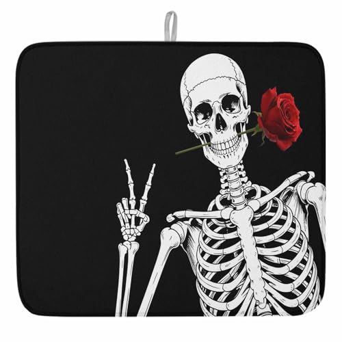 Halloween-Abtropfmatte für Küchentheke, Rosenkopf, saugfähige Abtropfmatten für Arbeitsplatten, Waschbecken, Abtropfgestell, schwarz, lustiges Skelett-Abtropfgestell, Küchenzubehör, 45,7 x 61 cm Halloween-Abtropfmatte für Küchentheke, Rosenkopf, saugfähige Abtropfmatten für Arbeitsplatten, Waschbecken, Abtropfgestell, schwarz, lustiges Skelett-Abtropfgestell, Küchenzubehör, 45,7 x 61 cm von LooPoP