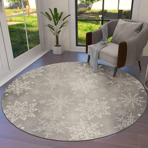 Weihnachtlicher runder Teppich, 91 cm, Schneeflocken-Bodenteppich, waschbar, für den Innenbereich, schmutzabweisend, für Wohnzimmer, Esszimmer, Küche, Schlafzimmer, grauer Schneeteppich Weihnachtlicher runder Teppich, 91 cm, Schneeflocken-Bodenteppich, waschbar, für den Innenbereich, schmutzabweisend, für Wohnzimmer, Esszimmer, Küche, Schlafzimmer, grauer Schneeteppich von LooPoP