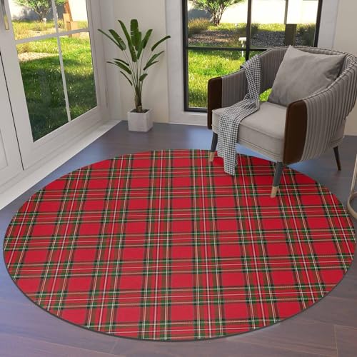 Weihnachtsteppich, rund, 1,2 m, rot / grün, kariert, waschbar, für den Innenbereich, schmutzabweisend, rutschfeste Teppiche für Wohnzimmer, Esszimmer, Küche, Schlafzimmer, Kinderzimmer Weihnachtsteppich, rund, 1,2 m, rot / grün, kariert, waschbar, für den Innenbereich, schmutzabweisend, rutschfeste Teppiche für Wohnzimmer, Esszimmer, Küche, Schlafzimmer, Kinderzimmer von LooPoP