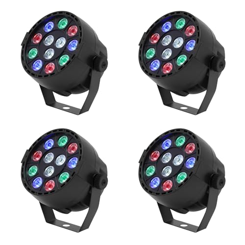 4 Pack 12 LED RGB Scheinwerfer Par Strahler 7 Kanäle Stage Light RGBW Bühnenlicht Partylicht Discolicht Licht Effekt für Stage DJ Party Show Bar Halloween Weihnachten von Loobiiny