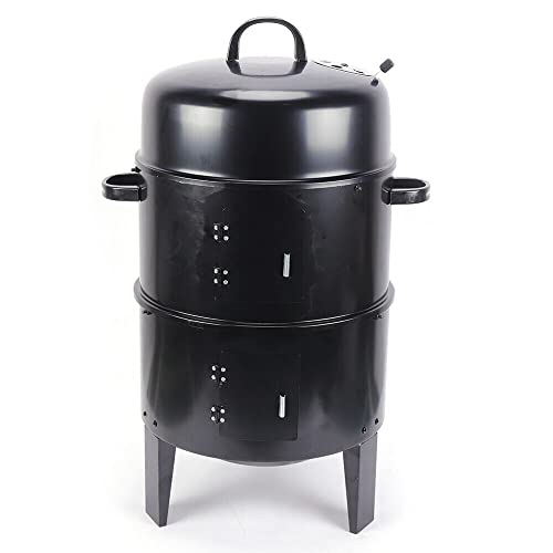 Loobiiny 3 in 1 Grill Ofen Edelstahl-Brenner Räucherofen Räucherschrank Räuchertonne Grill Ofen Smoker mit Thermometer ideal für Camping 84CM von Loobiiny