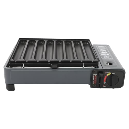 Loobiiny Camping-Gasherd,Gasgrillkocher Gasgrill,Tischgrill Mit Grillplatte FüR WüRstchen,Fettauffangschale PiezozüNdung Gaskocher (Blau) von Loobiiny