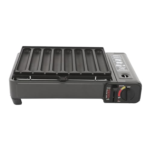 Loobiiny Camping-Gasherd,Gasgrillkocher Gasgrill,Tischgrill Mit Grillplatte FüR WüRstchen,Fettauffangschale PiezozüNdung Gaskocher (Schwarz) von Loobiiny