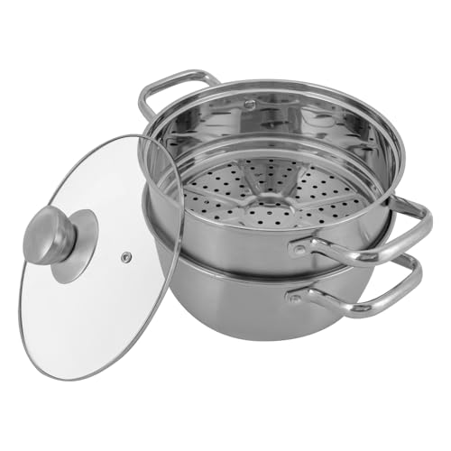 Loobiiny Rund Dampfgarer,2 Etagen Edelstahltopf Mit DäMpfeinsatz Und Glasdeckel,Kochtopf Dampfkocher FüR KüChe,20cm von Loobiiny