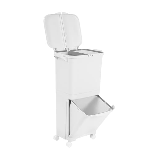 Loobiiny Vertikaler SortiermüLleimer,45l MüLleimer Mit Deckel Und RäDern,Abfalleimer KüChenmüLleimer,Trocken Und Nasstrennung,Abfallsammler von Loobiiny