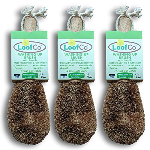 LoofCo Washing-Up Brush with Handle Set of 3 Spülbürste mit Griff, 3er-Set, Kokosfaser und Gummibaumholz, Single x 3 von LoofCo