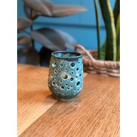 Teelicht - Windlicht Glasiert in Grünspan Mit Kupferrand von LoofboonCeramics