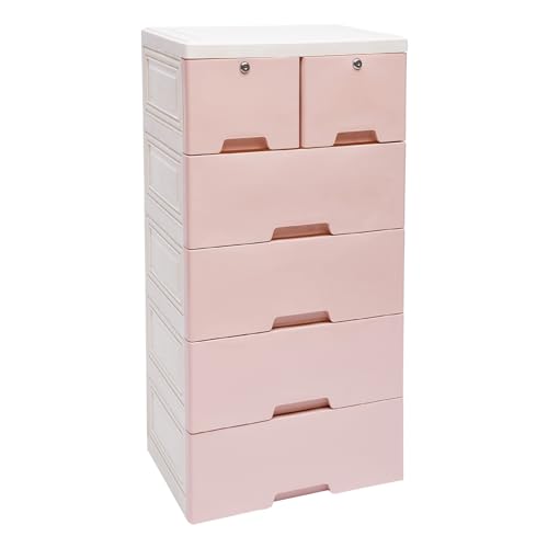 Loohacp Kunststoff MöBel Schubladenregal 6 Schubladen Kommode Schubladenturm Mit 4 RäDer，ErhäLtlich In Zwei Farben，Geeignet FüR SchräNke Und Schlafzimmer,Etc (Rosa) von Loohacp