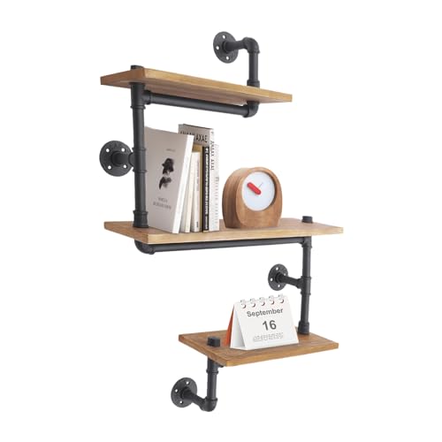 Loohacp Regal Industrial Style, 3-Schichten Industrielle Rohrregal, Wandregal mit Massivholz, Metall Aufbewahrungsregale, Vintage Shelves, für Wohnzimmer, Praktisch & Dekorativ Loohacp Regal Industrial Style, 3-Schichten Industrielle Rohrregal, Wandregal mit Massivholz, Metall Aufbewahrungsregale, Vintage Shelves, für Wohnzimmer, Praktisch & Dekorativ von Loohacp
