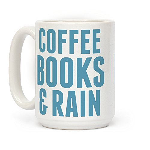 LookHUMAN Coffee Books & Rain White Keramik-Kaffeetasse, 425 ml von LookHUMAN