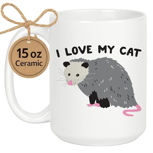 LookHUMAN Kaffeetasse aus Keramik, Aufschrift "I Love My Cat Opossum", 426 ml, Weiß LookHUMAN Kaffeetasse aus Keramik, Aufschrift "I Love My Cat Opossum", 426 ml, Weiß von LookHUMAN