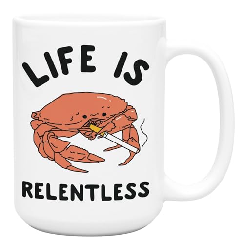 LookHUMAN Kaffeetasse aus Keramik, Motiv: "Life is Relentless Meme", doppelseitiger Druck, Meme, lustige Tassen, spülmaschinenfest, Kaffeebecher, Lebenszitat, 425 ml LookHUMAN Kaffeetasse aus Keramik, Motiv: "Life is Relentless Meme", doppelseitiger Druck, Meme, lustige Tassen, spülmaschinenfest, Kaffeebecher, Lebenszitat, 425 ml von LookHUMAN