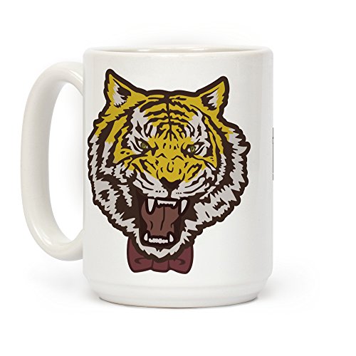 LookHUMAN Keramik-Kaffeetasse mit Tiger in Fliege, 425 ml, Weiß von LookHUMAN