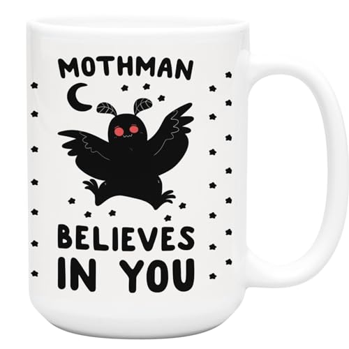 LookHUMAN Mothman Believes In You Kaffeetasse aus Keramik, 425 ml, Weiß von LookHUMAN
