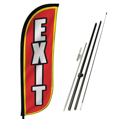 LookOurWay Federflaggen-Set, 1,5 m hoch, Werbebanner mit Stangen-Kit und Erdspieß für Geschäftsförderung – Exit von LookOurWay