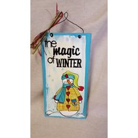Schneemann Handgemaltes Zauberhafter Winterschild Aus Holz von Lookforthesign
